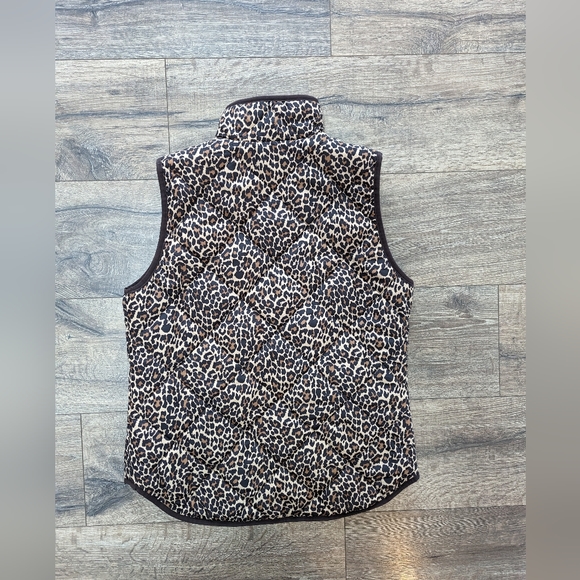 J Crew XS Leopard Zip-up Fall Quilted Puffer Vest Extra Small Brown Animal Print - Picture 3 of 8